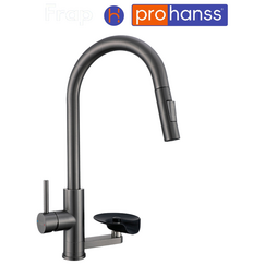P45.49.09  Prohanss  Смеситель для кухни с выдвижным изливом и мойкой стаканов графит — фото 1