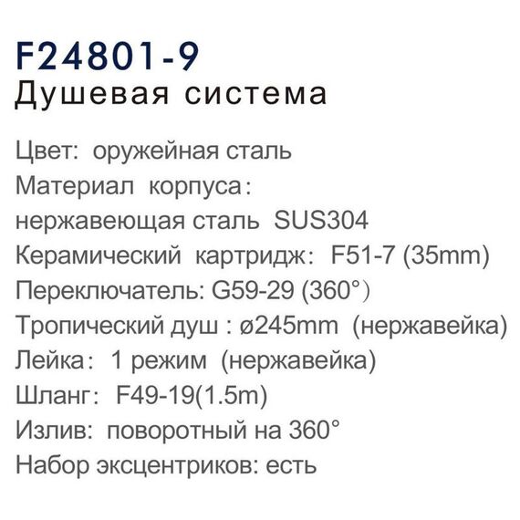 F24801-9 FRAP Душевая система, нержавеющая сталь графит — фото 20