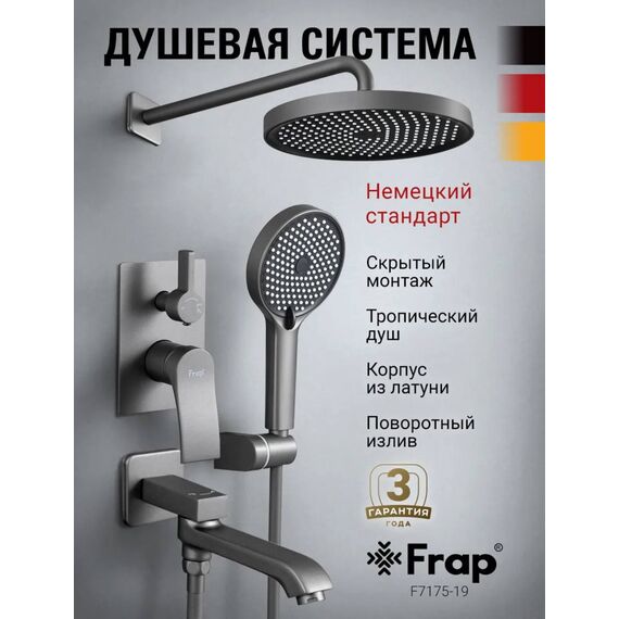 F7175-19 FRAP Душевая система скрытого монтажа оружейная сталь — фото 2