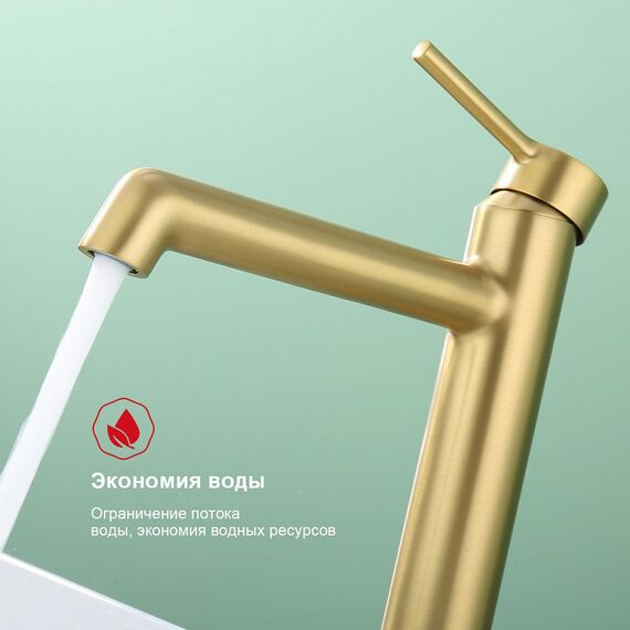 R20.15.03 Смеситель высокий для раковины сатиновое золото RAGLO — фото 4
