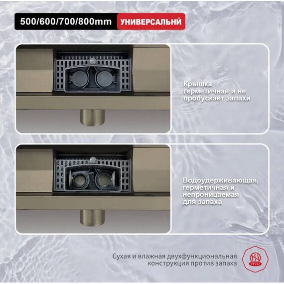 R650.70.03 Трап для душа линейный сатиновое золото 70 см RAGLO — фото 8