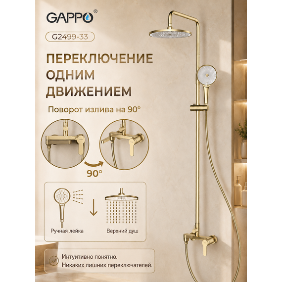 G2499-33 GAPPO Душевая система нержавеющая сатиновое золото — фото 8