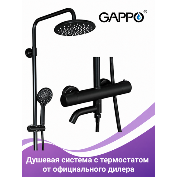 G2490-6 GAPPO Душевая стойка, с термостатическим смесителем черный — фото 1
