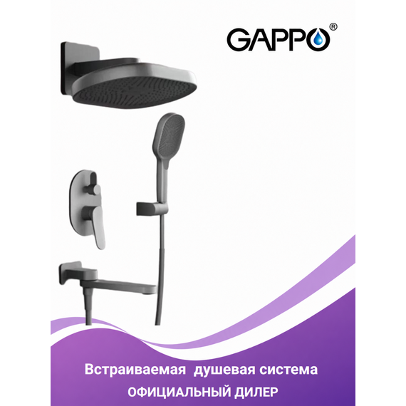 G7110-9 GAPPO Душевая система скрытого монтажа с 3-функциями оружейная сталь — фото 1