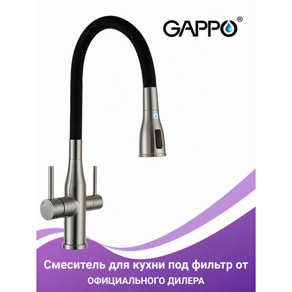 G4399-65 Смеситель для кухни с подключением фильтра питьевой воды сатин GAPPO — фото 1